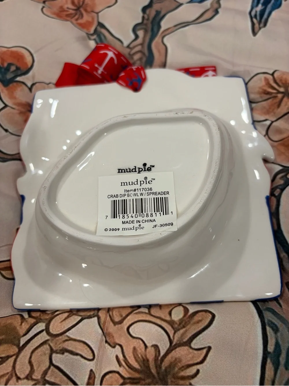 Mud Pie Red Blue White Crab Dip Bowl with Spreader